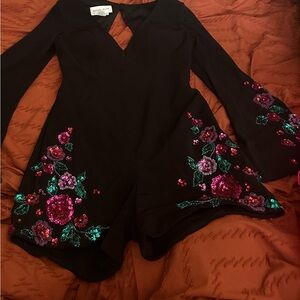 Rachel Allan Black Dress with Floral Embroidery